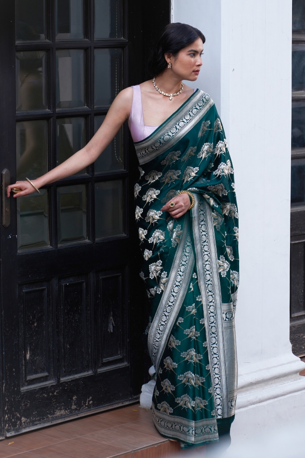 Emerald Green Mashru Silk Saree