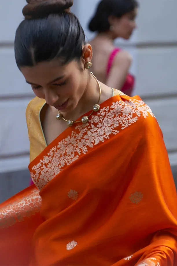 Burnt Orange Mashru Silk Saree