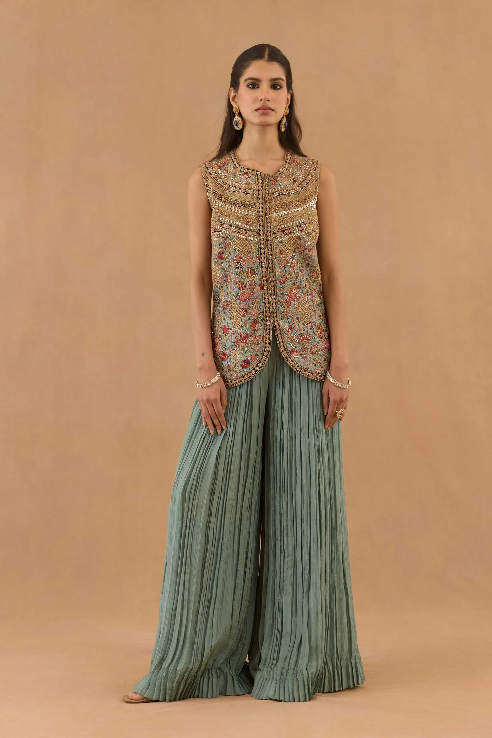 Sage Green Silk Sharara Set