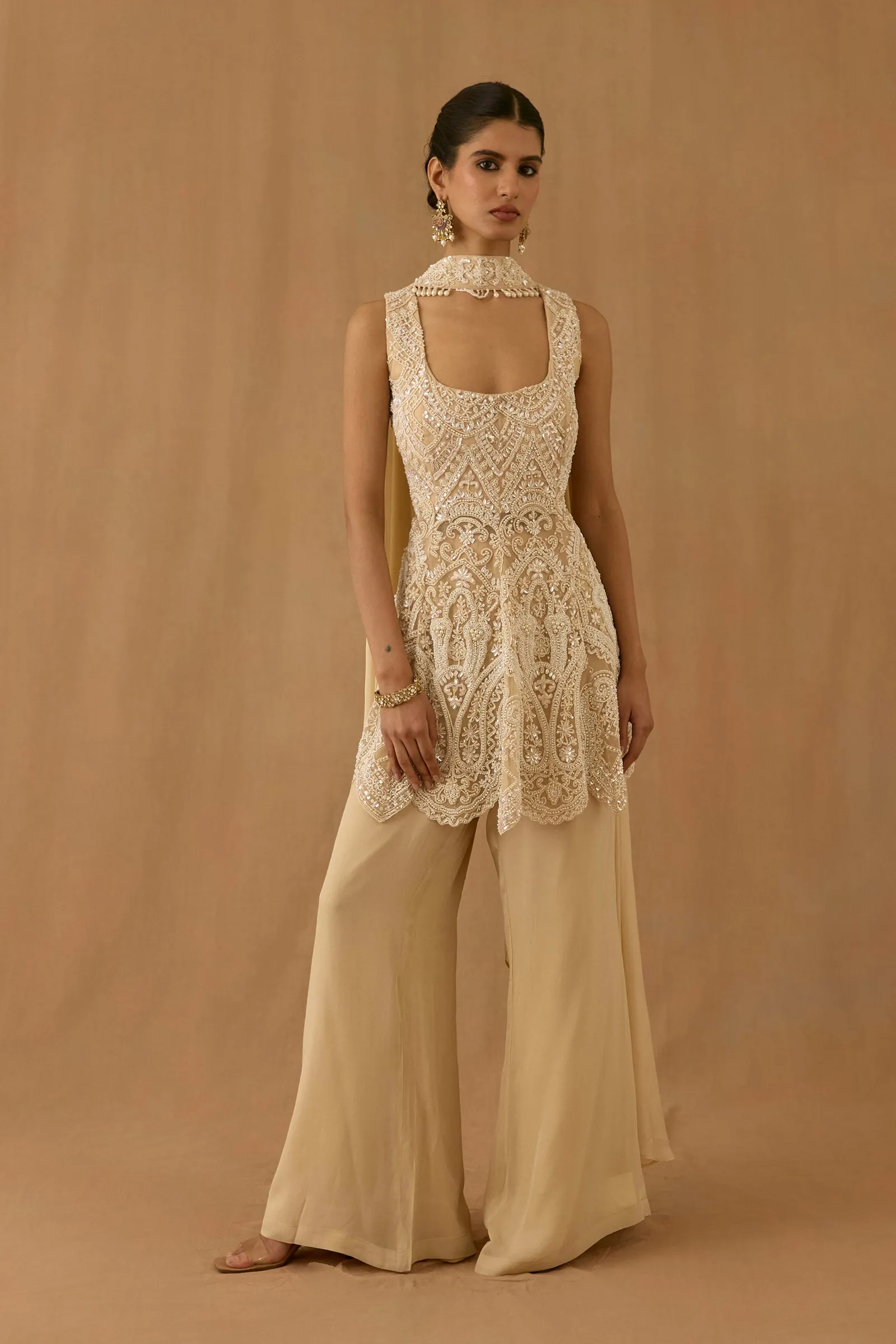 Vanilla Gold georgette Sharara set