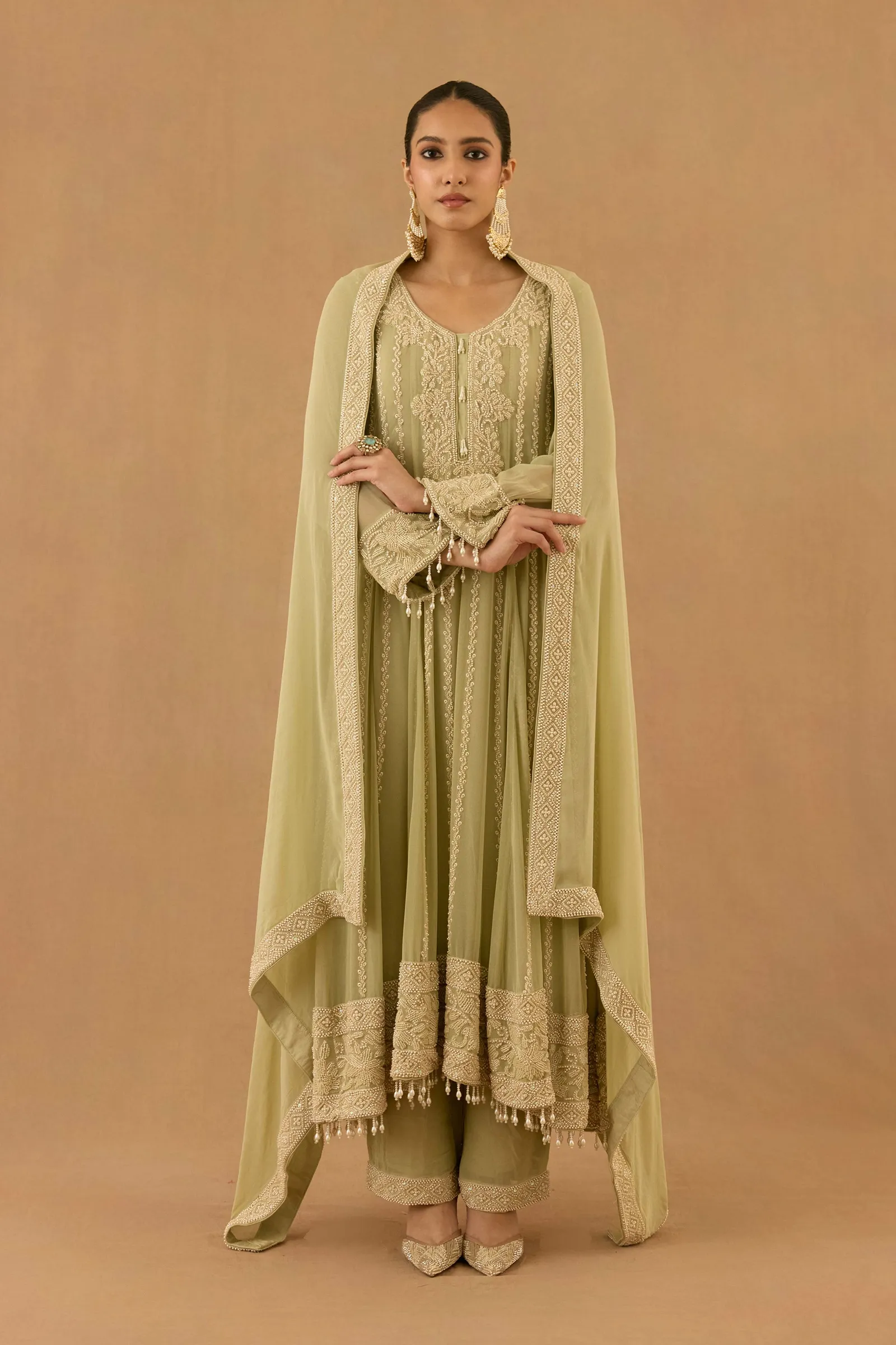 Sage Green Gerogette Anarkali set