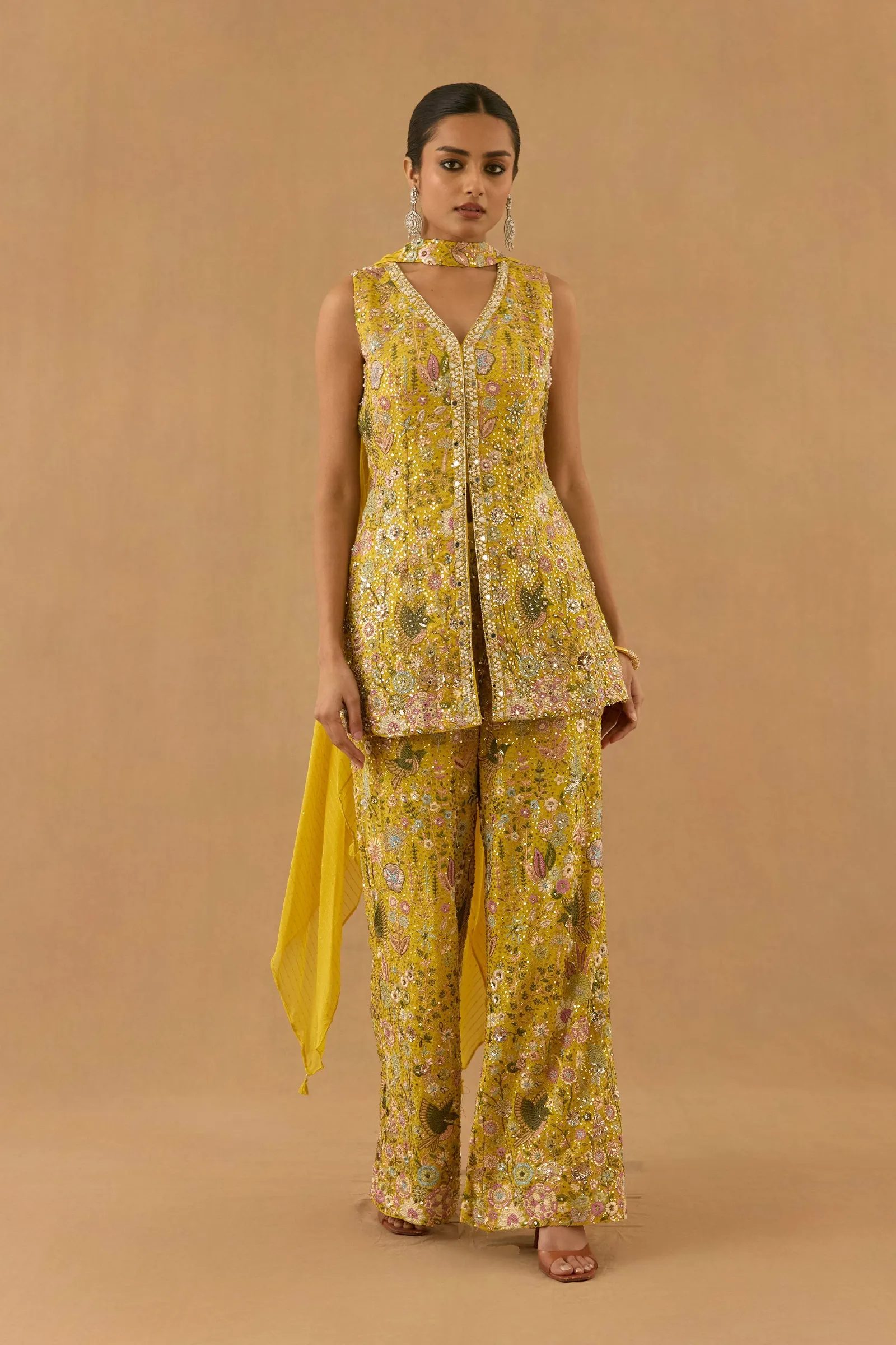 Mustard Yellow Georgette Sharara set
