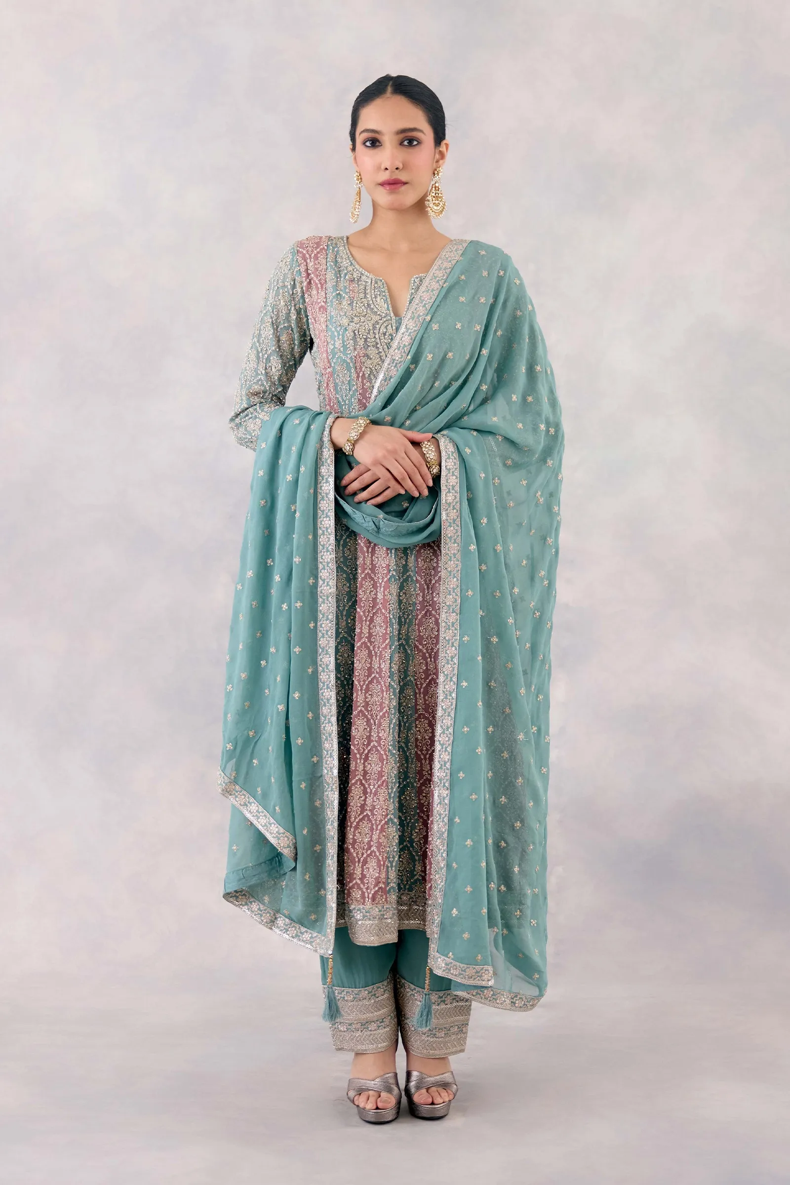 Teal Rose Georgette Anarkali set