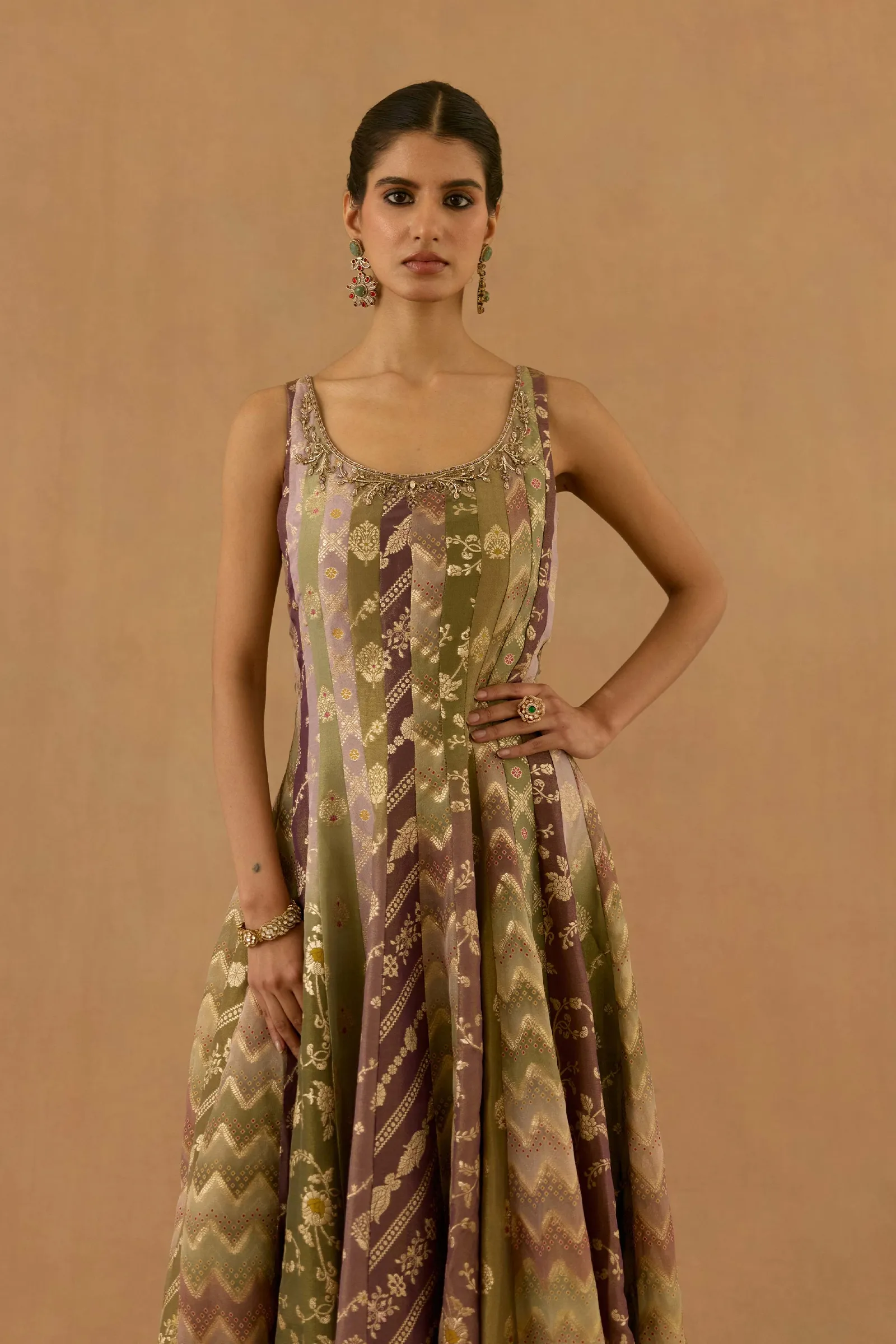 Lavendar and Olive Georgette Anarkali set