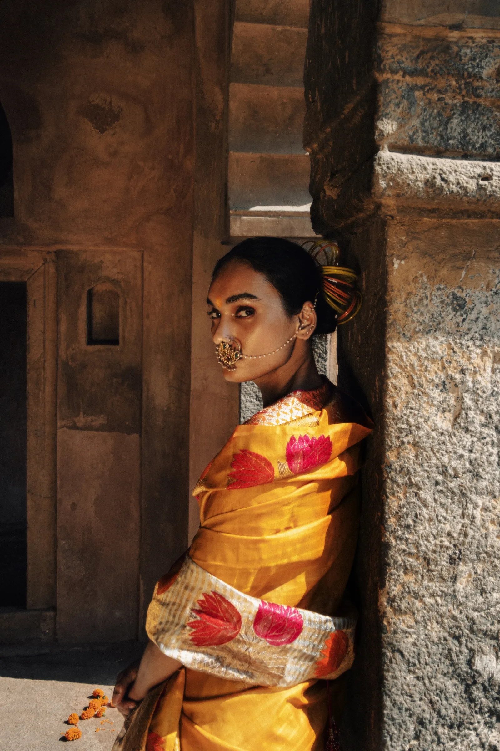 Mustard Yellow Katan Silk Saree