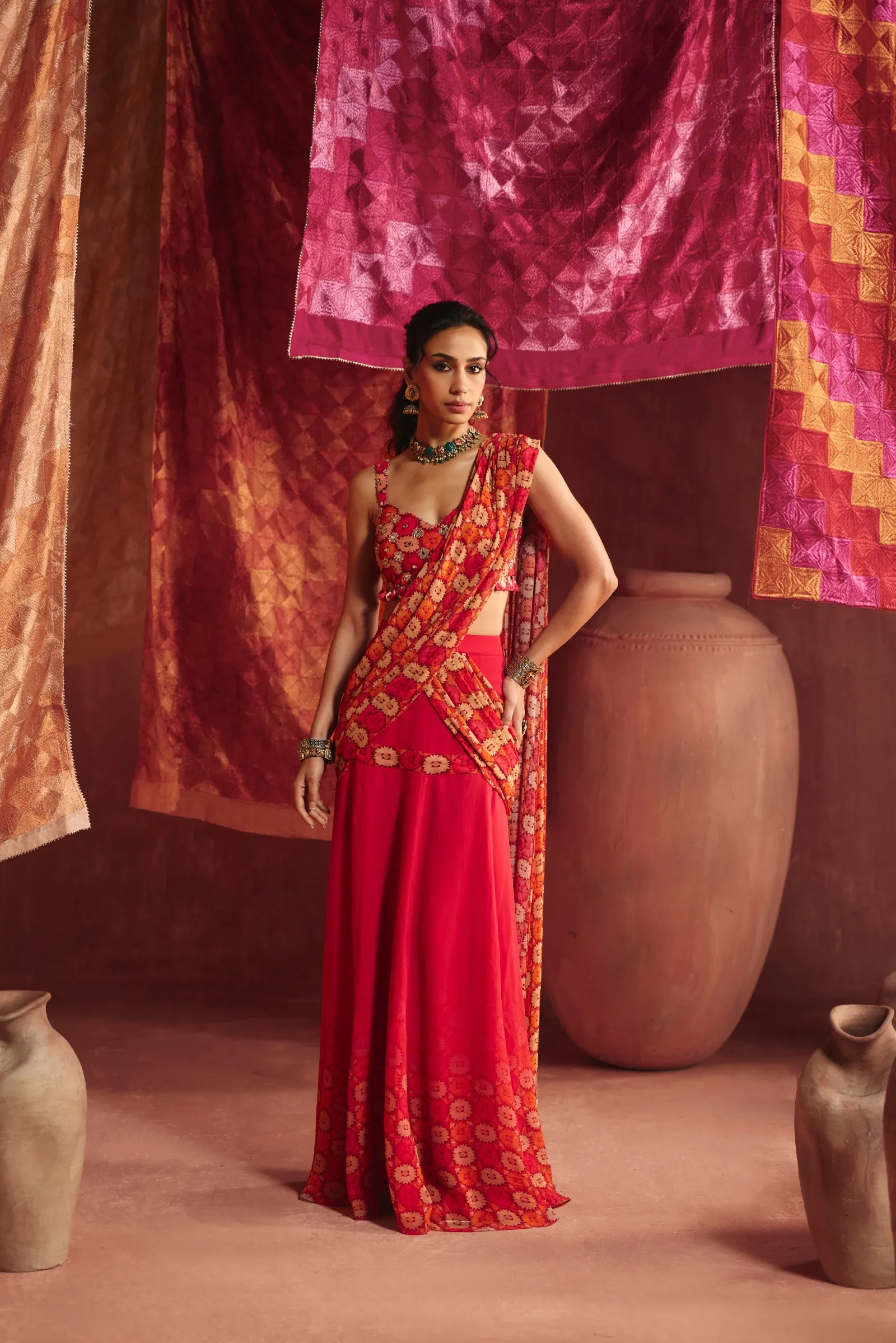 Rani Pink Drape Georgette Saree
