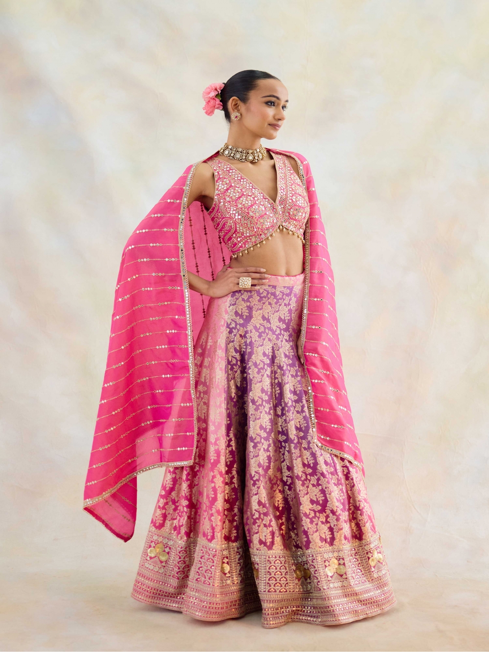 DESIGNER BANARES LEHENGA IN PEACH