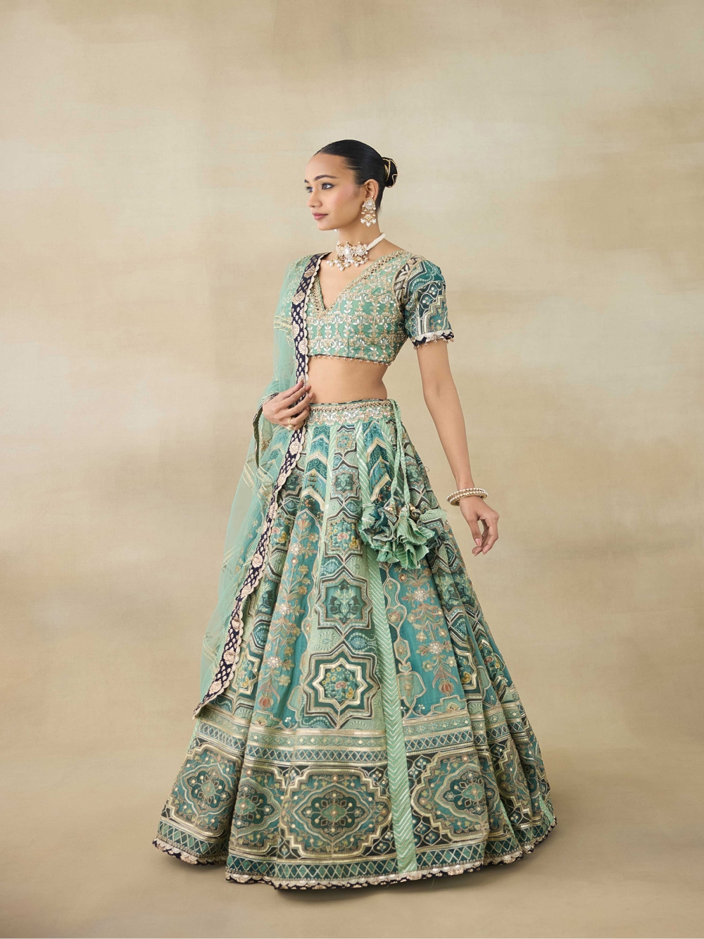 THE KNOT SEAFOAM LEHENGA
