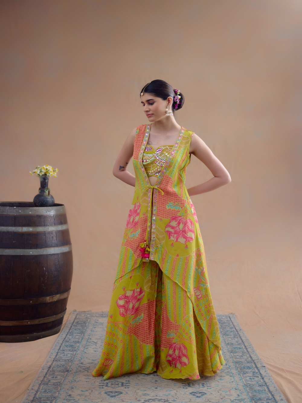 Navy Blue & Lemon Rayon Sharara (Pack Of 2)