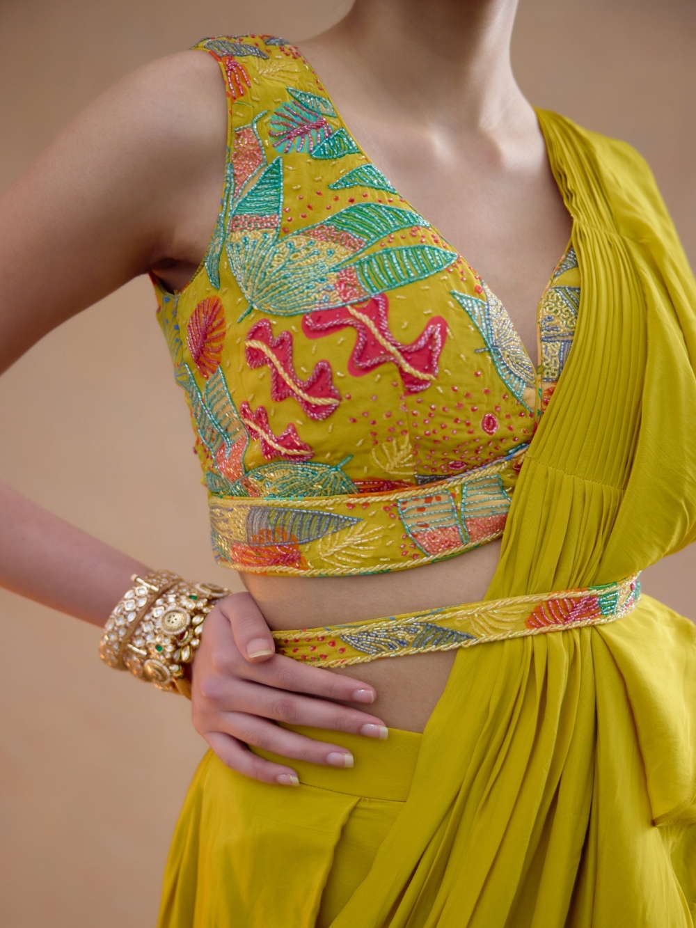 Yellow Floral Drape Saree