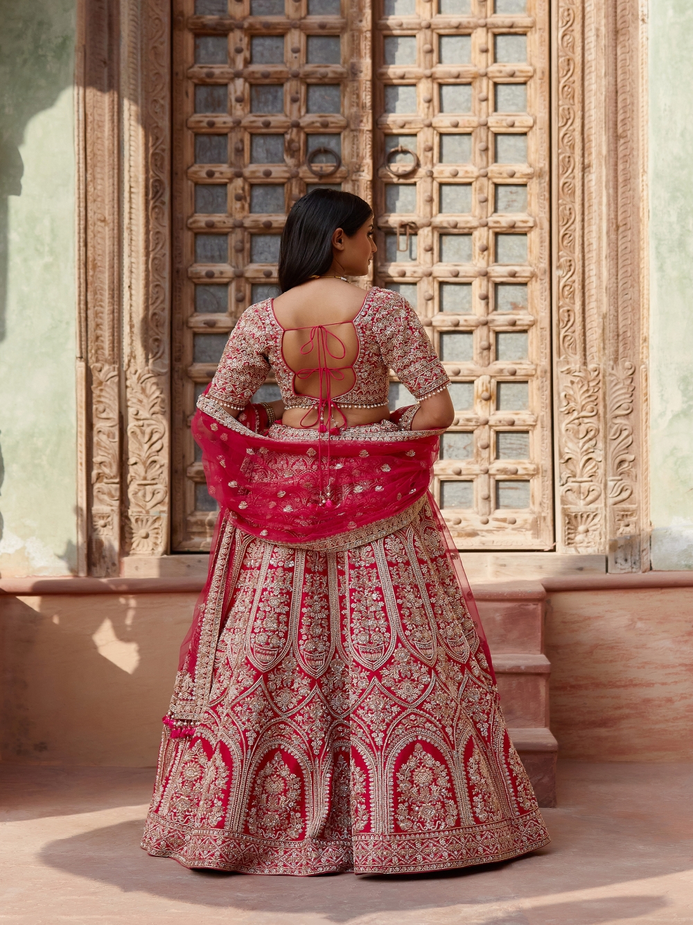 Crimson Red Bridal Lehenga Frontier Raas