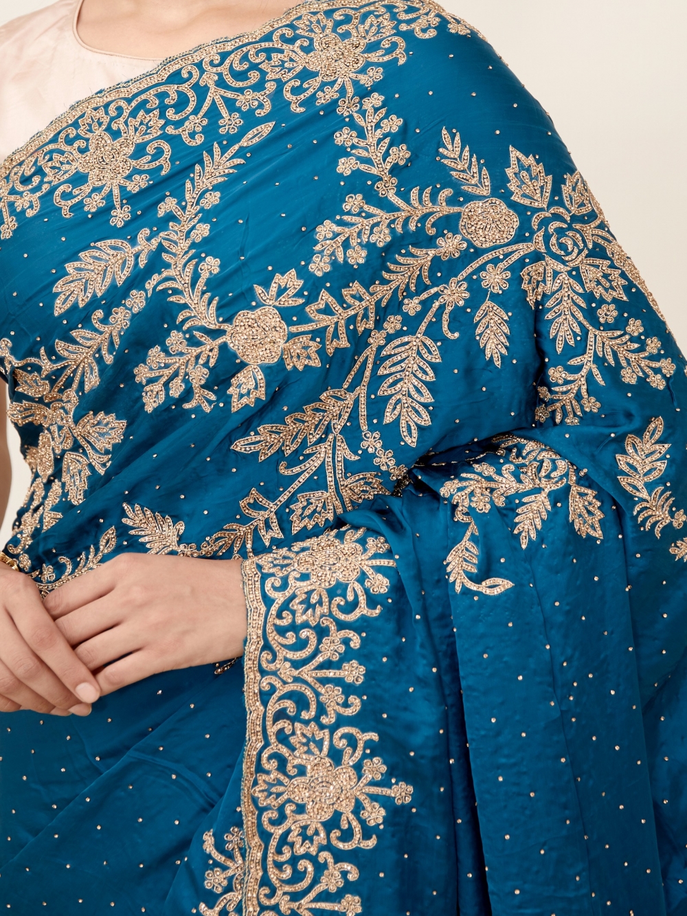 Buy Prussian Blue Satin Saree For Women Online - Frontierraas
