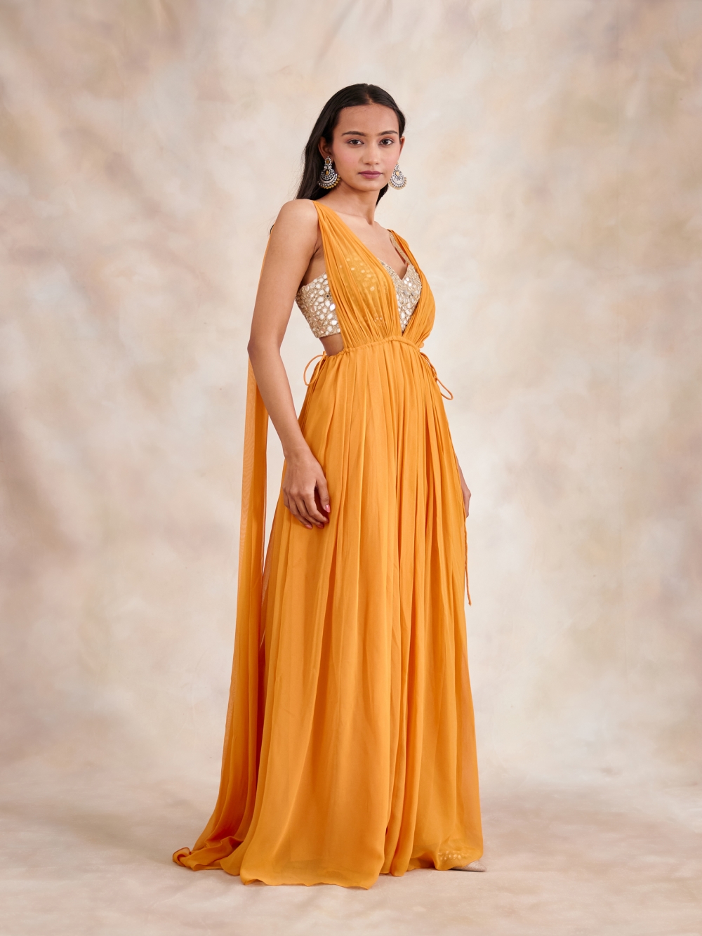 Yellow Chrome Drape Gown Frontier Raas