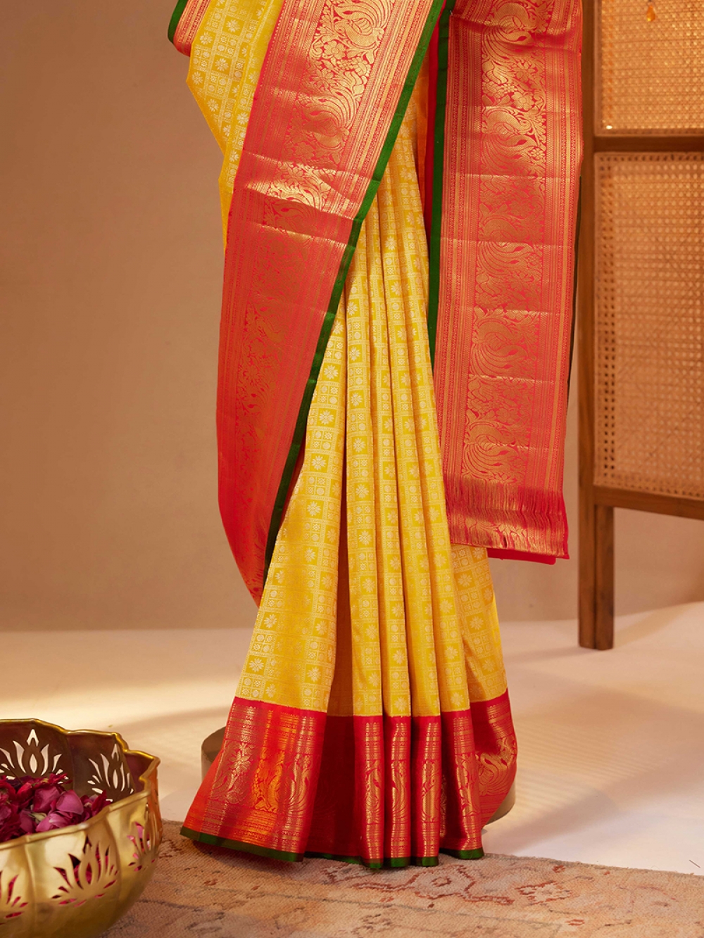 Amber x Maanga - Pure Kanjivaram Silk Saree with White Gold Zari