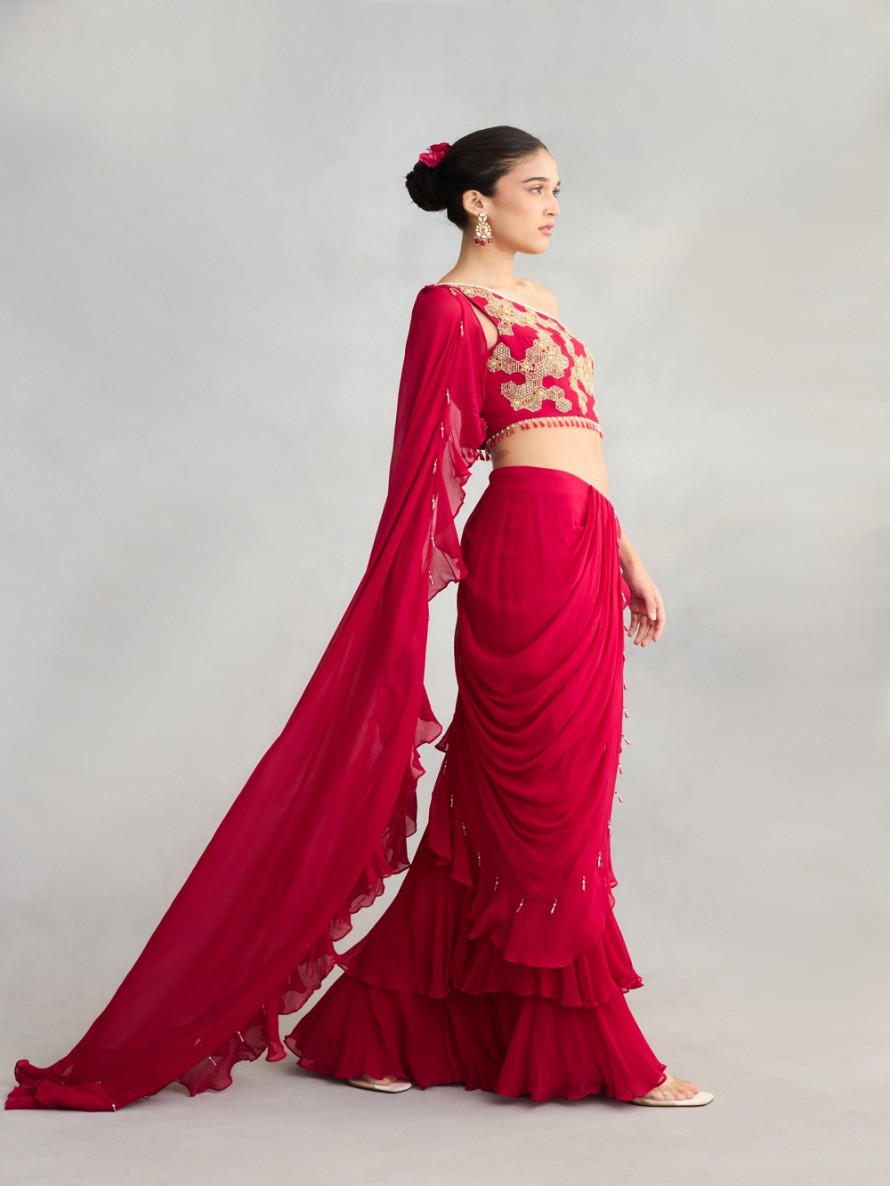 Pink Rapron Drape Saree