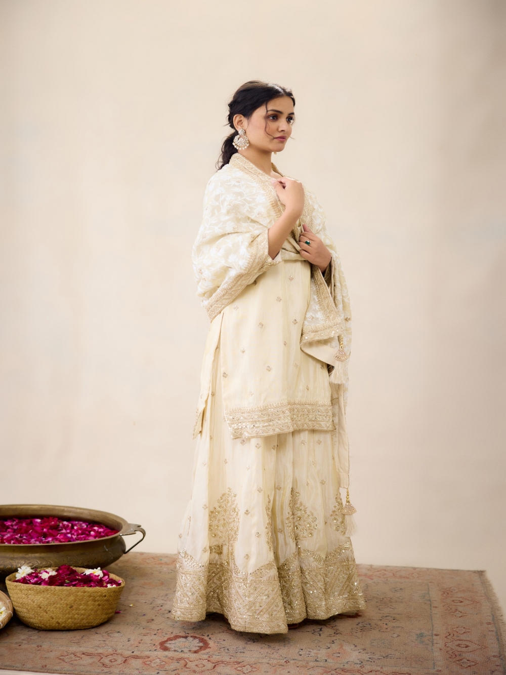 Ivory Tissue Silk Sharara - Frontier Raas