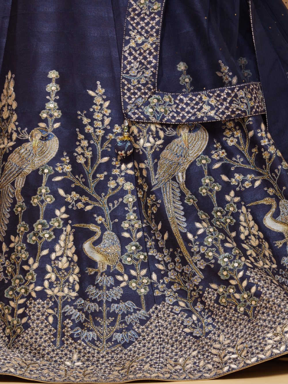 Navy blue gown with golden cheap dupatta