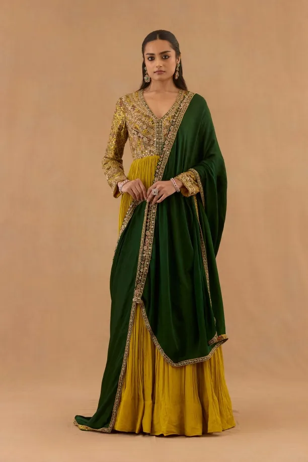 Mustard Yellow Silk Anarkali Set