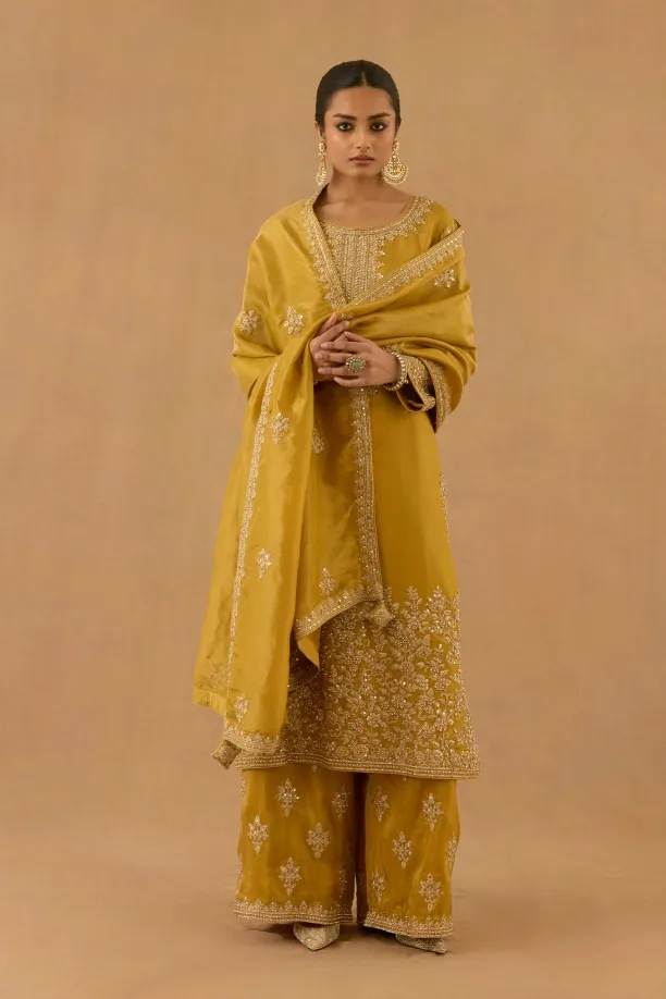 Mustard Tissue Silk Sharara Set Mustard Tissue Silk Sharara Set