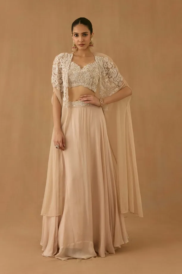 Soft Beige silk lehenga set