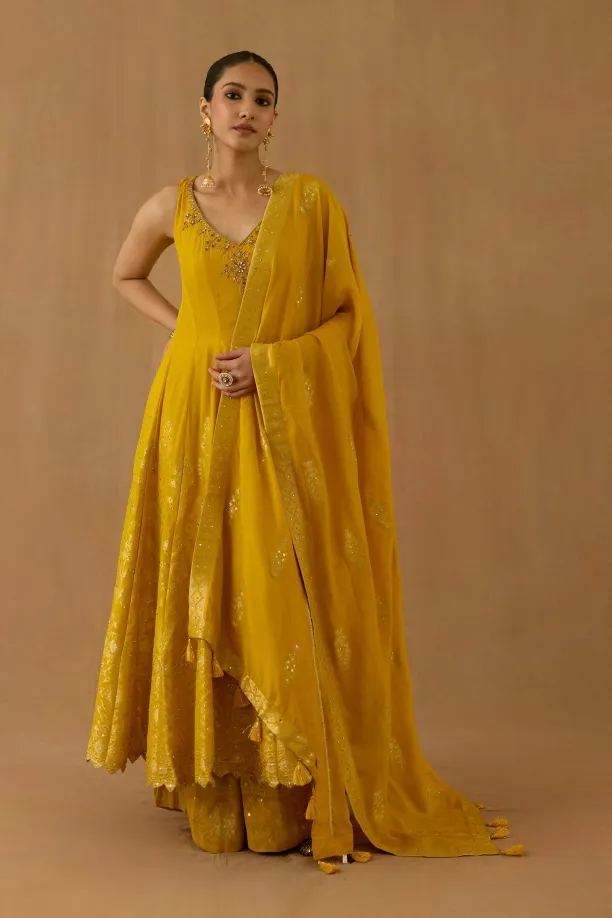 Marigold Georgette Anarkali set