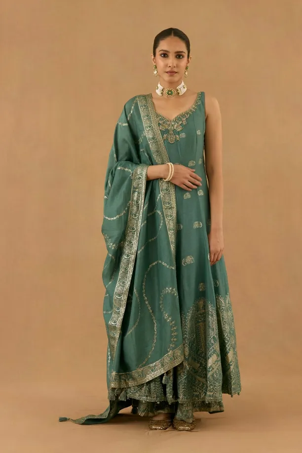 Teal Gerogette Anarkali set