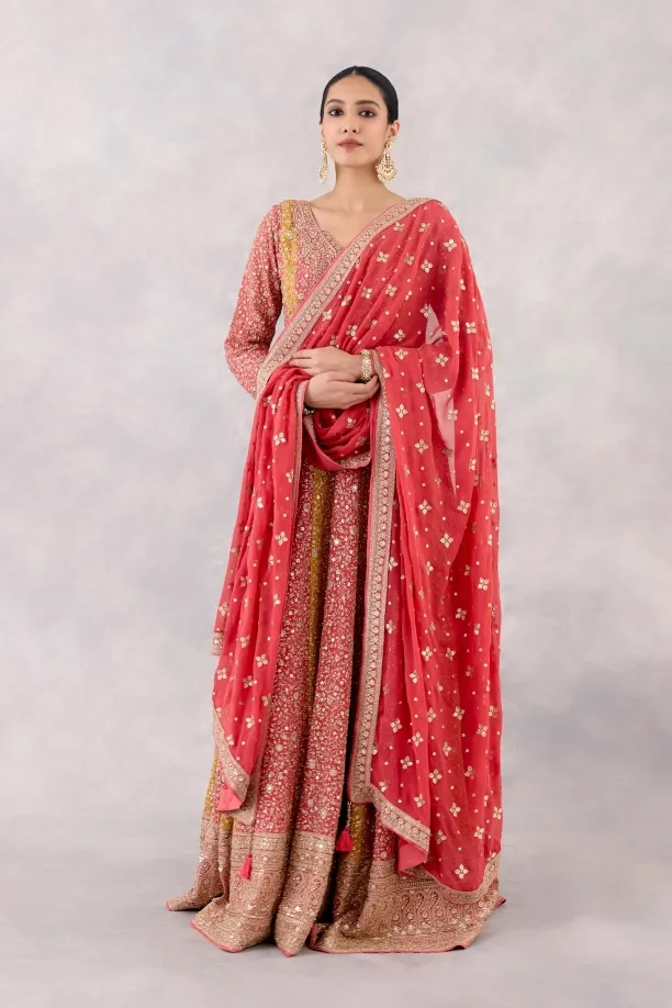 Coral Pink Georgette Anarkali set