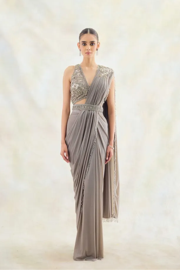 Oxford Grey Drape Saree