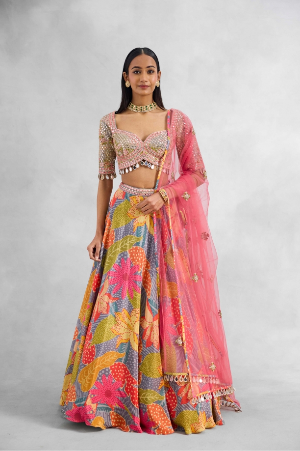 Multicolored Crepe Lehenga Set