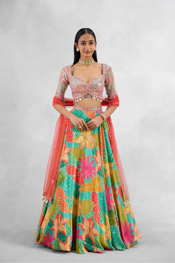 Multihue Tropical Lehenga Set 