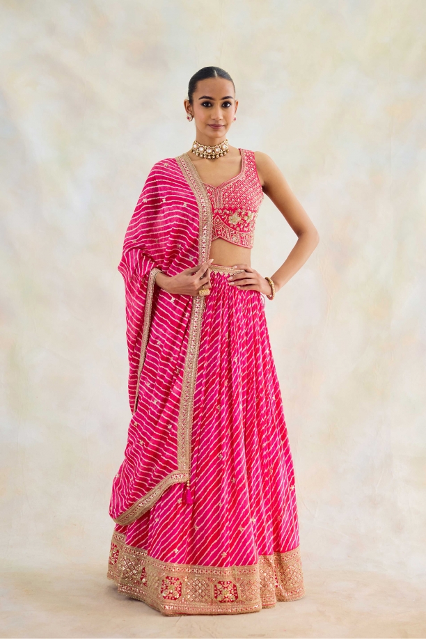 Rani Pink Leheriya Lehenga Set