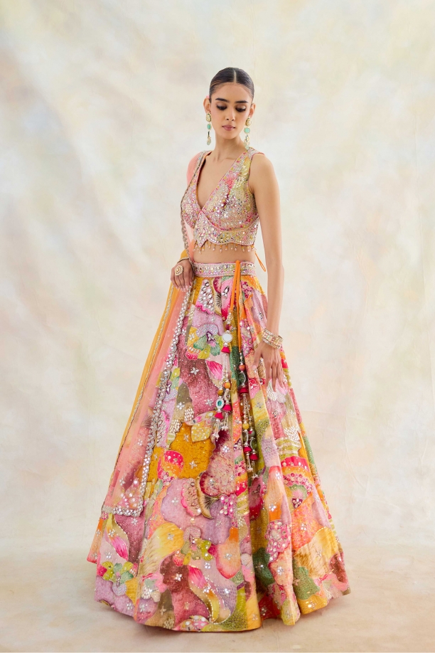 Multicolor Silk Lehenga Set
