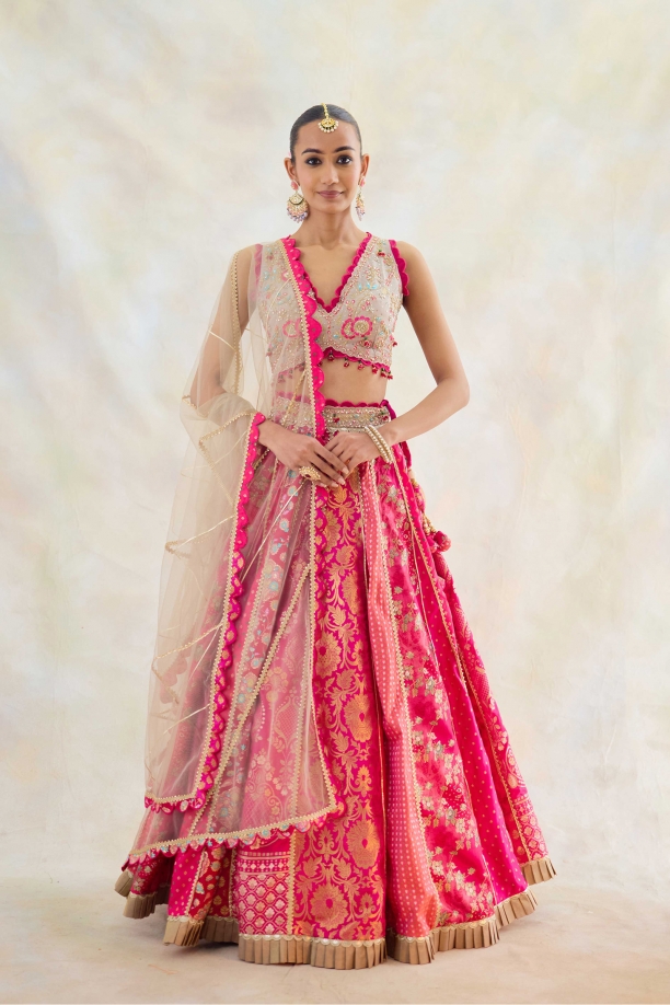 Peony Pink Banarasi Silk Lehenga Set