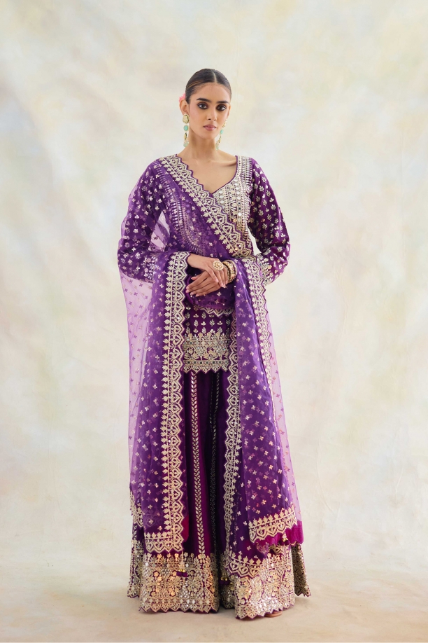 Periwinkle Raw Silk Sharara Set