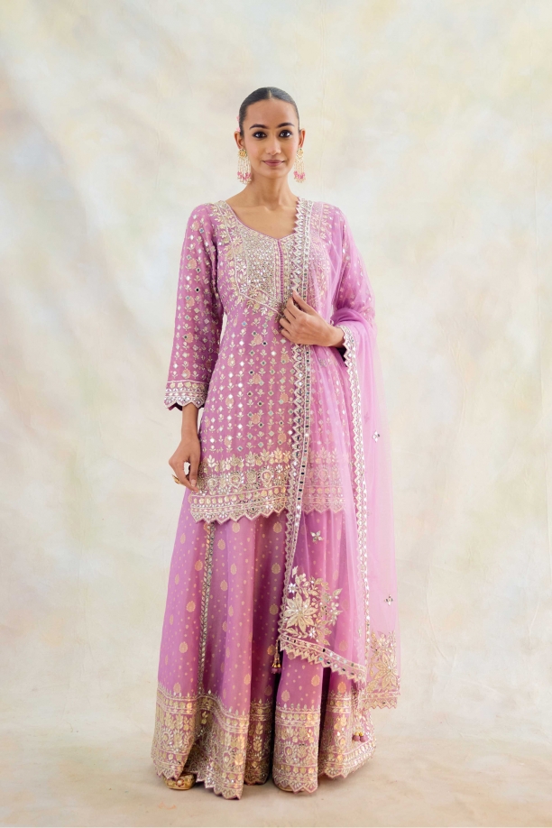 Mauve Silk Sharara Suit Set
