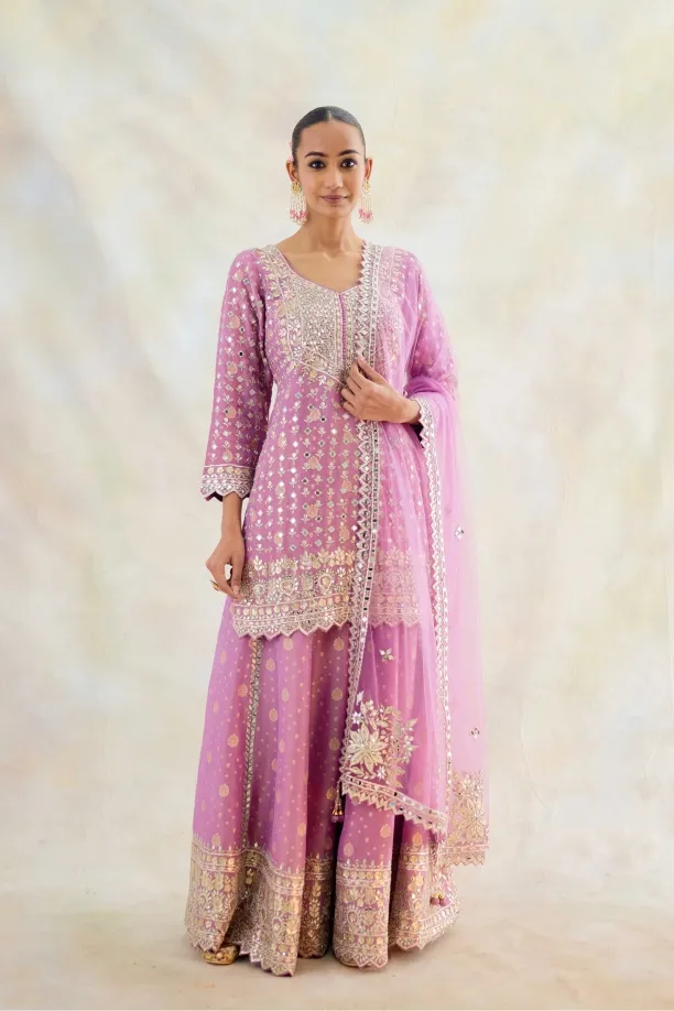 Mauve Silk Sharara Suit Set
