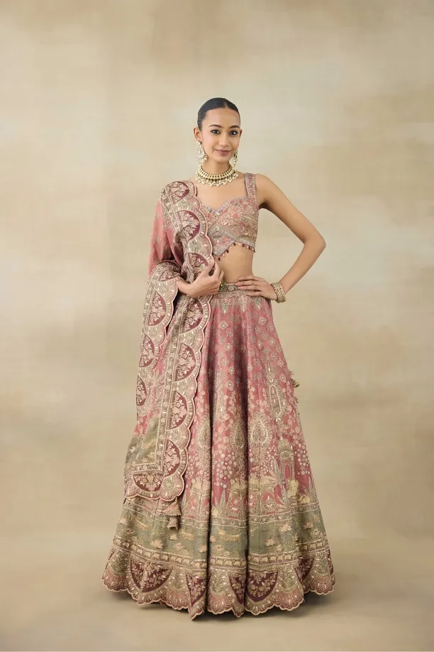 Peach Embroidered Lehenga Set 