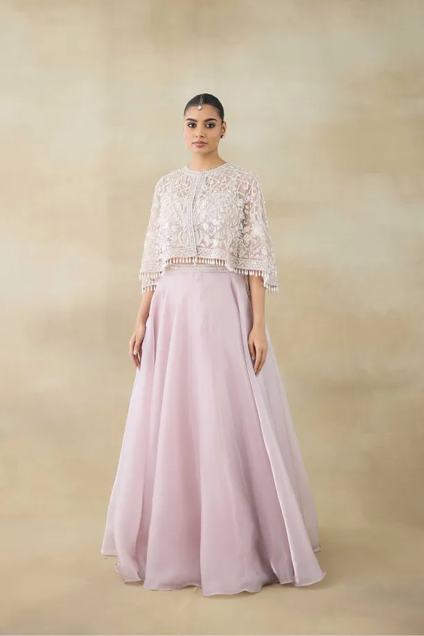 Champagne Pink Organa Lehenga Set