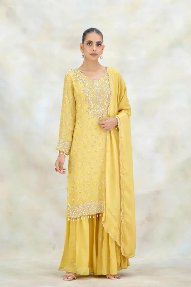 Butter Yellow Crepe Garara Set
