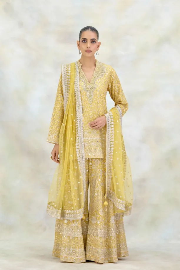 Yellow Georgette Sharara Set