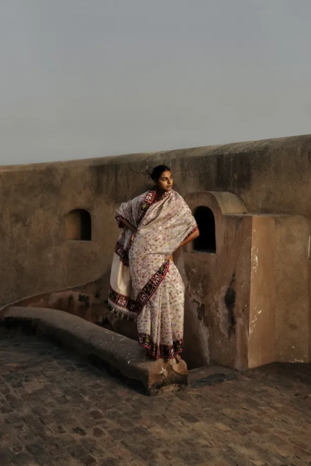 Ivory Banarasi Kora Saree