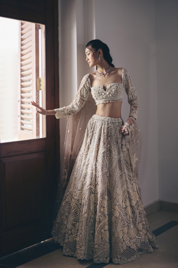 Bronze Net Lehenga Set