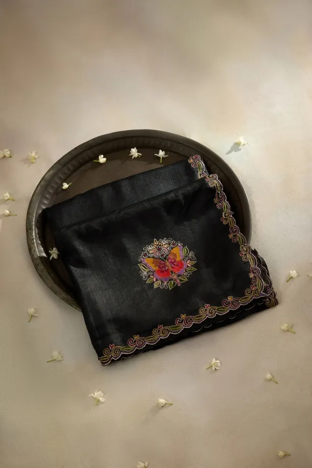 Black Tussar Slik Saree