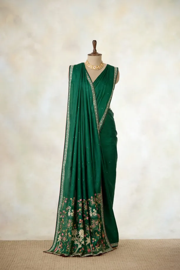 Forest Green Tussar Silk Saree