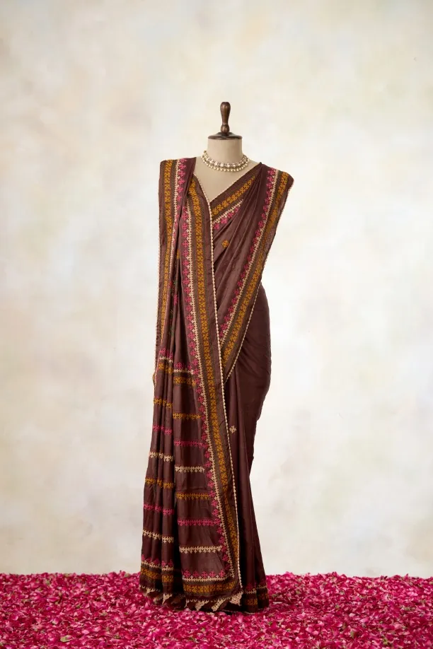 Mahogany Tussar Slik Saree