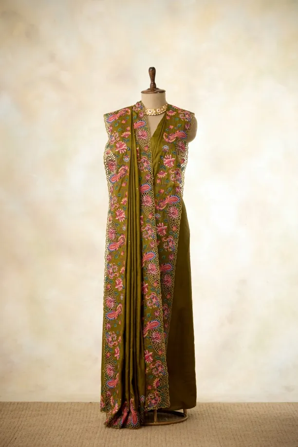 Henna Green Tussar Slik Saree