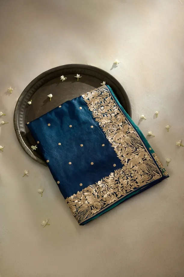 Dual-Shade Blue Tussar Silk Saree