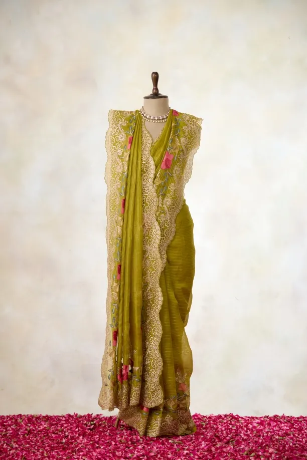 Pistachio Green Organza Silk Saree