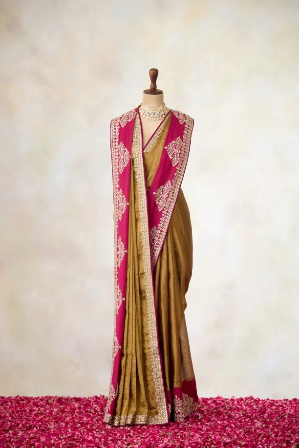Gold & Rani Pink Kanjivaram Tissue Saree