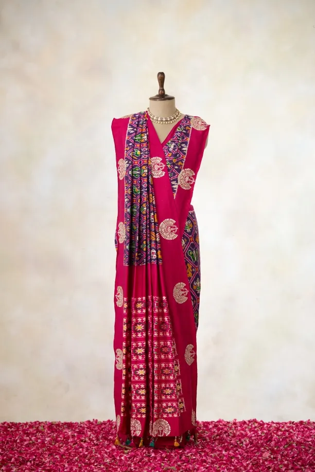 Rani Pink Ikkat Patola Saree